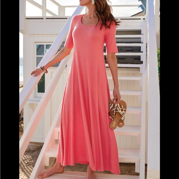 Soft Surroundings Dresses & Skirts - Soft Surroundings Textured Short Sleeve Santiago Dress, Coral Reef, Size L